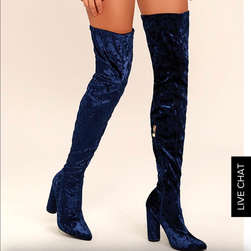 Over the knee blue velvet boots only worn once!